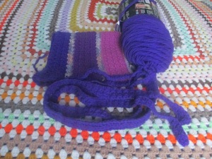 Purple hooded scarf